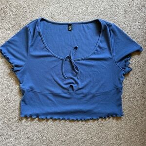 SHEIN Blue Tie-Front Crop Top